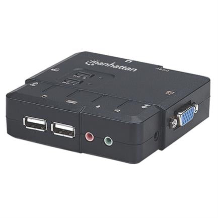 MANHATTAN - Switch KVM Manhattan Compacto 2 Puertos Desktop USB 2:1 Cables+Audio Color Negro