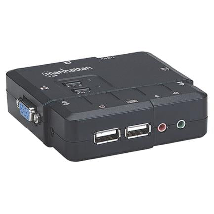 MANHATTAN - Switch KVM Manhattan Compacto 2 Puertos Desktop USB 2:1 Cables+Audio Color Negro