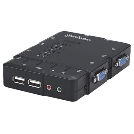 MANHATTAN - Switch KVM Manhattan Compacto 4 Puertos Desktop USB 4:1 Cables+Audio Color Negro