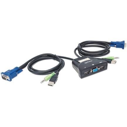 MANHATTAN - Mini Switch KVM Manhattan 2 Puertos USB 2:1 Cables+Audio Color Negro