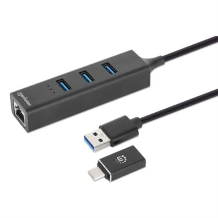 MANHATTAN - Adaptador de Red Manhattan USB A/C con Hub V3 Color Negro