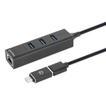 MANHATTAN - Adaptador de Red Manhattan USB A/C con Hub V3 Color Negro