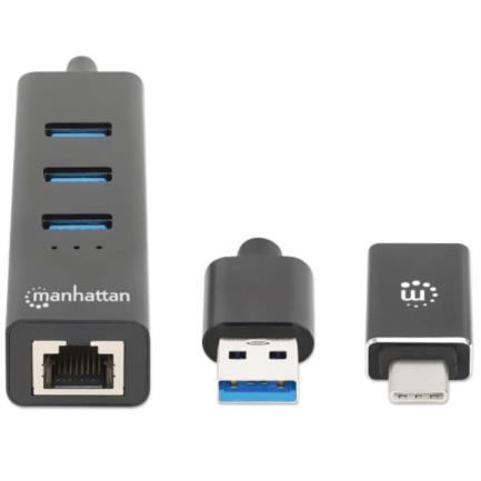MANHATTAN - Adaptador de Red Manhattan USB A/C con Hub V3 Color Negro