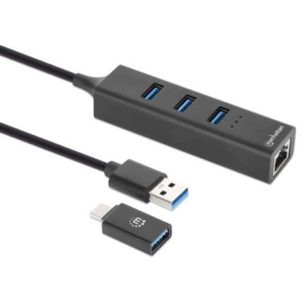 MANHATTAN - Adaptador de Red Manhattan USB A/C con Hub V3 Color Negro
