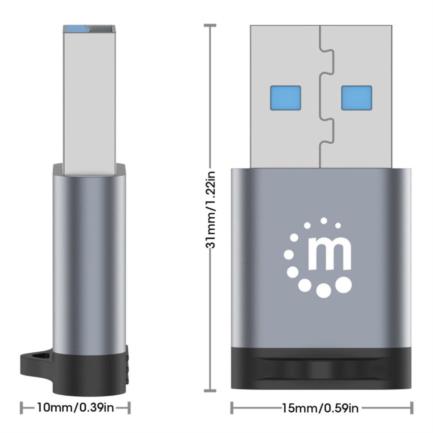 MANHATTAN - Adaptador USB-C V3.2 Gen1 AM-CH 5Gbps 3A Aluminio Gris Espacial/Negro