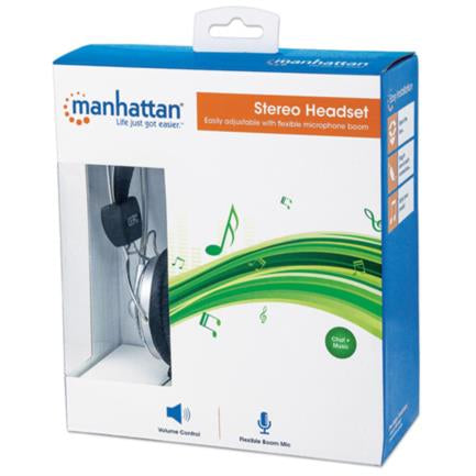 MANHATTAN - Audífonos Manhattan Estéreo Micrófono Extensión Metálica Flexible Color Negro-Plata