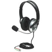 MANHATTAN - Audífonos Manhattan Estéreo Clásicos Micrófono Extensión Metálica Flexible Color Negro-Plata