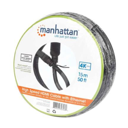 MANHATTAN - Cable Manhattan Alta Velocidad Canal Ethernet HDMI M-M 15m Color Negro