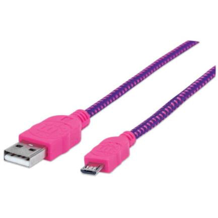 MANHATTAN - Cable Manhattan USB Micro-B Alta Velocidad con Recubrimiento Textil 1.8m Color Rosa-Morado