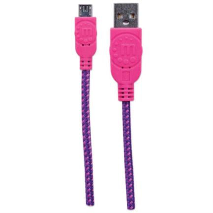 MANHATTAN - Cable Manhattan USB Micro-B Alta Velocidad con Recubrimiento Textil 1.8m Color Rosa-Morado