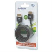 MANHATTAN - Cable Manhattan HDMI M-M Ultra Delgado Alta Velocidad con Ethernet 1.8m Color Negro