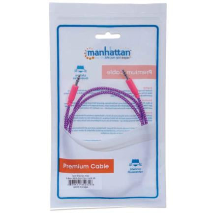 MANHATTAN - Cable Manhattan Audio Estéreo con Recubrimiento Textil 3.5mm 1m Color Rosa-Morado