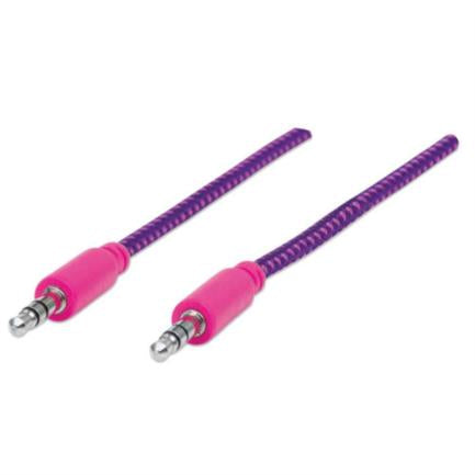 MANHATTAN - Cable Manhattan Audio Estéreo con Recubrimiento Textil 3.5mm 1m Color Rosa-Morado
