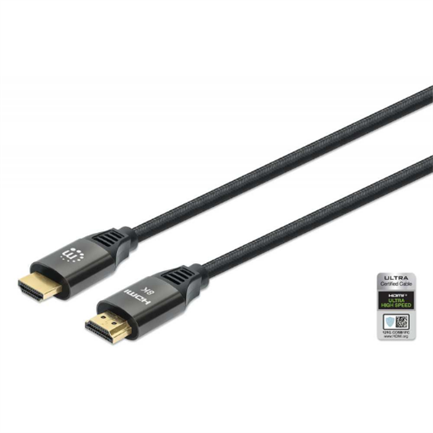 MANHATTAN - Cable Manhattan HDMI Certificado Ultra Alta Velocidad 8K a 60Hz/4K a 120Hz C/Ethernet 2m Color Negro