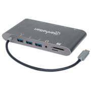MANHATTAN - Estación Docking Manhattan USB-C a HDMI/DPmini/SVGA/RJ45/3.5mm Super Velocidad Color Gris