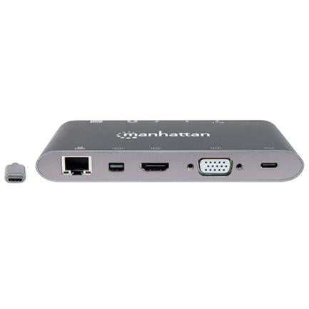 MANHATTAN - Estación Docking Manhattan USB-C a HDMI/DPmini/SVGA/RJ45/3.5mm Super Velocidad Color Gris