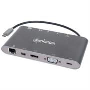 MANHATTAN - Estación Docking Manhattan USB-C a HDMI/DPmini/SVGA/RJ45/3.5mm Super Velocidad Color Gris