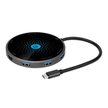 MANHATTAN - Docking Manhattan USB-C a HDMI USB-C PD 3xUSB-A Lector Tarjetas con Base Carga Inalámbrica