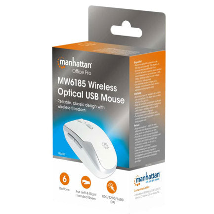MANHATTAN - Mouse Optico Inalambrico Manhattan 6 botones Diestro 2.4G Blanco