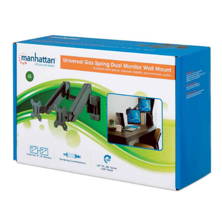 MANHATTAN - Soporte Monitor Manhattan Universal Pared para 2 Monitores 17" a 32" Pistón Hasta 8 Kg