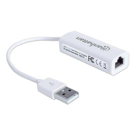 MANHATTAN - Adaptador Manhattan Fast Ethernet USB 2.0 Alta Velocidad 10/100 Color Blanco