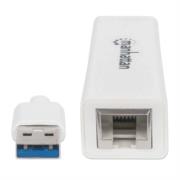 MANHATTAN - Adaptador Manhattan Súper Velocidad USB 3.0 a RJ-45 GB Ethernet Color Blanco