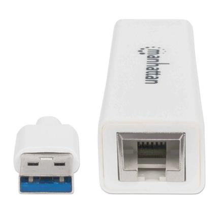 MANHATTAN - Adaptador Manhattan Súper Velocidad USB 3.0 a RJ-45 GB Ethernet Color Blanco