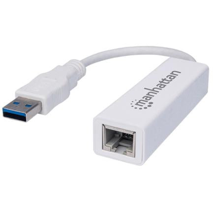MANHATTAN - Adaptador Manhattan Súper Velocidad USB 3.0 a RJ-45 GB Ethernet Color Blanco
