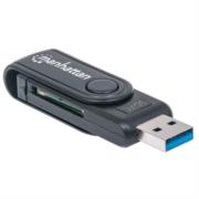 MANHATTAN - Mini Lector Manhattan Grabador Externo de Tarjetas USB 3.0 Súper Velocidad 24 en 1 Portátil