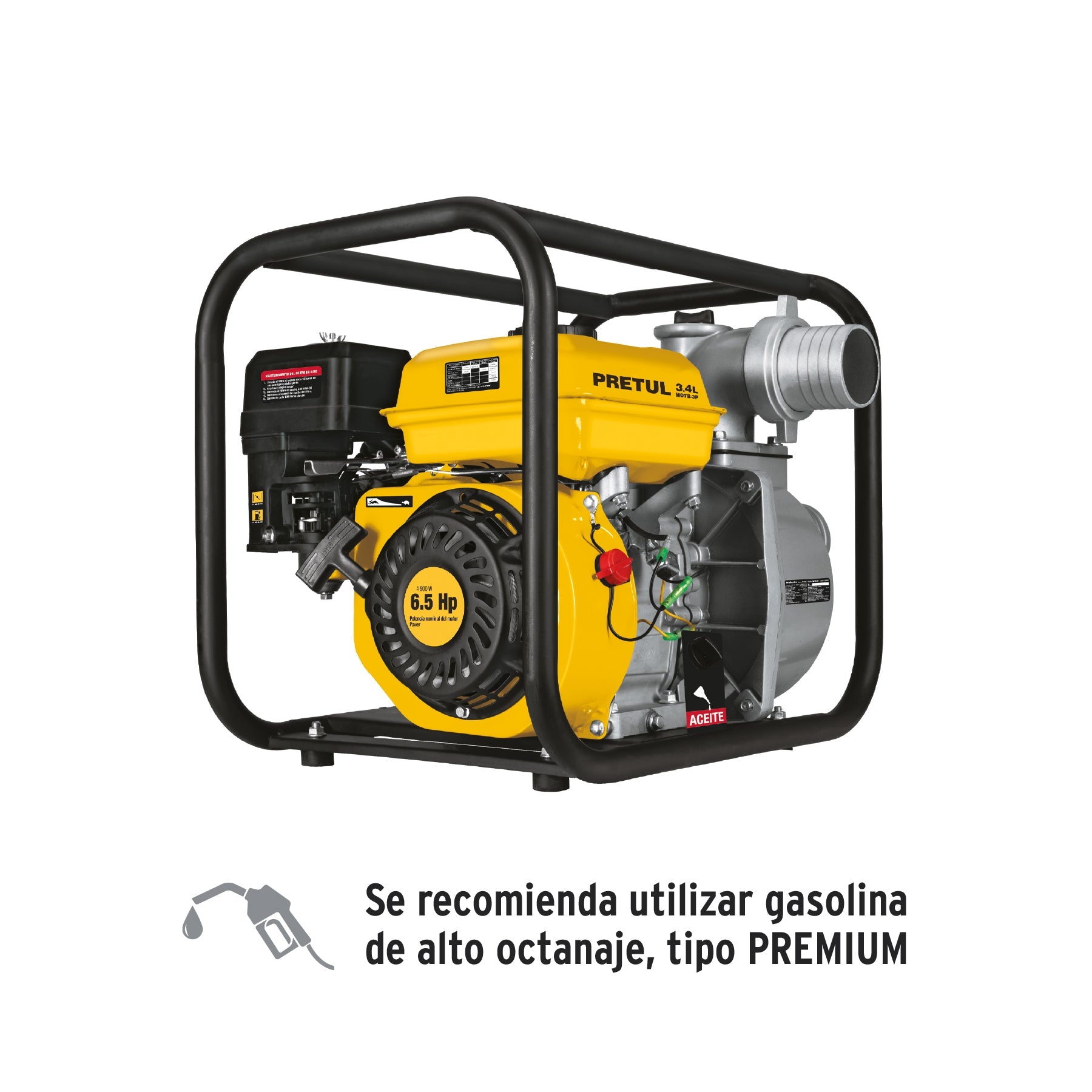 Motobomba autocebante 3'x3', gas. 6-1/2HP, agricola, PRETUL