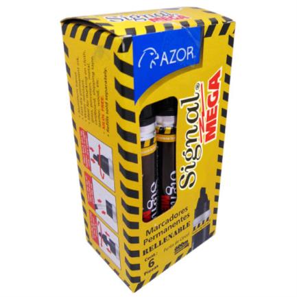 MEGA SIZE - Marcador Permanente Signal Mega 1500NE Punta Cincel Color Negro C/6 Pzas