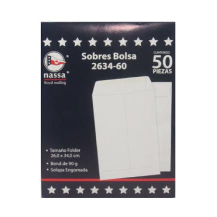 NASSA - Sobre Bolsa Nassa Bond Blanco 2634 Folder 26cm x 34cm Empaque 8-50/400