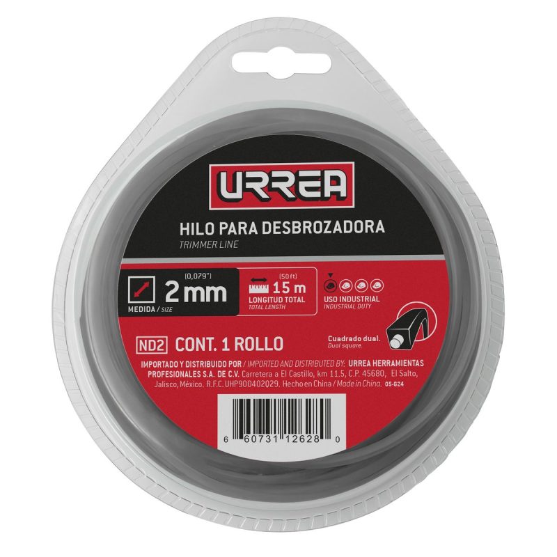 Urrea - Nailon cuadro dual para desbrozadora doble blister, 2 mm x 15 m