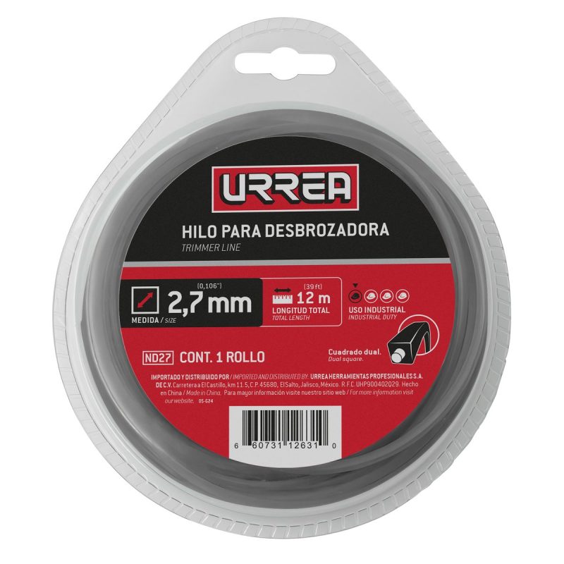 Urrea - Nailon cuadro dual para desbrozadora doble blister, 2.7 mm x 12 m
