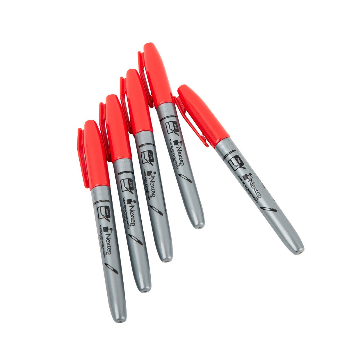 NEXTEP SOLUCIONES - Bundle Marcador Permanente Nextep Punta Fina 2mm Rojo C/12 Cont. 2 Piezas