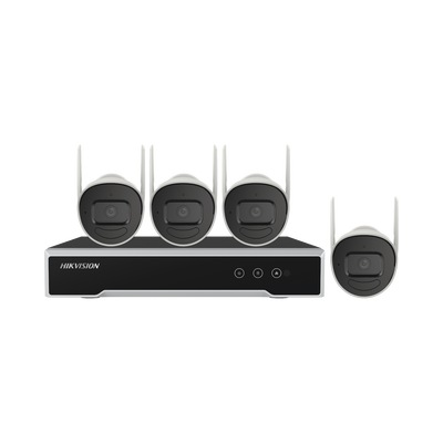 HIKVISION - Kit IP Inalámbrico 1080p / NVR 4 Canales / 4 Cámaras Bala para Exterior / 1 HDD de 1 TB / Modo Repetidor