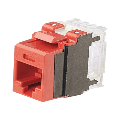 PANDUIT - Conector Jack Estilo 110 (de Impacto), Tipo Keystone, Categoría 6A, de 8 Posiciones y 8 Cables, Color Rojo