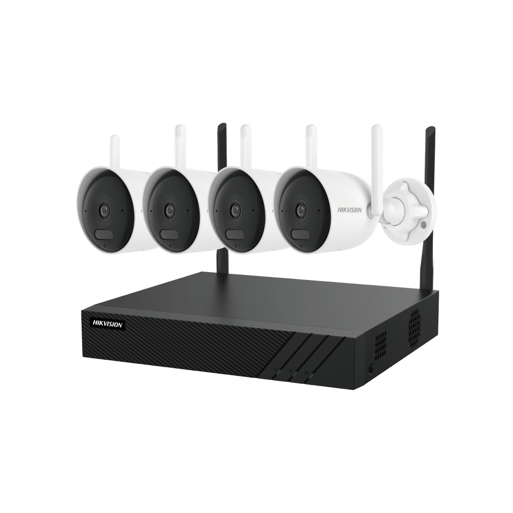 HIKVISION - Kit IP Inalámbrico 4 Megapixel / NVR 4 Canales / 4 Cámaras Bala para Exterior / 1 HDD de 1 TB / Modo Repetidor
