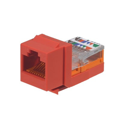 PANDUIT - Conector Jack Estilo Leadframe, Tipo Keystone, Categoría 5e, de 8 Posiciones y 8 Cables, Color Rojo
