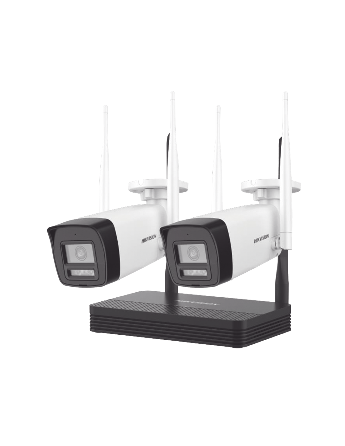 HIKVISION - Kit IP Inalámbrico 2 Megapixel (1080p) / NVS 4 Canales / 2 Cámaras Bala para Exterior con Lente 2.8 mm y Dual Light (30 mts IR + 20 mts Luz Blanca) / Audio Bidireccional (Micrófono y Bocina) / Soporta Micro SD de 512 GB
