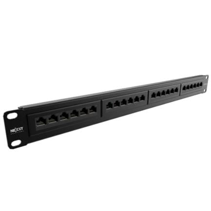 NEXXT SOLUTIONS - Panel de Conexion Red Nexxt Solutions para Rack Cat5e 24 Puertos Pre-Configurado Sin Blindaje Tipo 110 Esmalte Negro