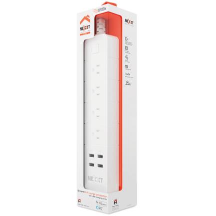 NEXXT SOLUTIONS HOME - Barra Multicontacto Inteligente WiFi Nexxt Home Protector de Sobretensión con 4 tomacorrientes 4 puertos USB 1.8m Blanco