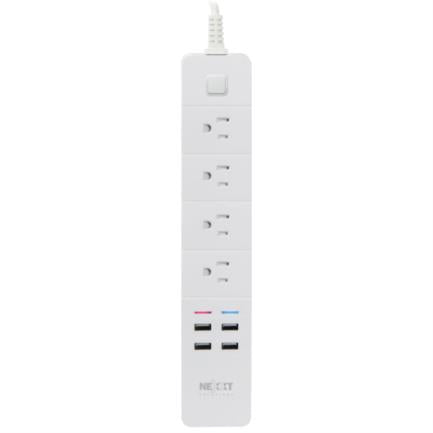 NEXXT SOLUTIONS HOME - Barra Multicontacto Inteligente WiFi Nexxt Home Protector de Sobretensión con 4 tomacorrientes 4 puertos USB 1.8m Blanco