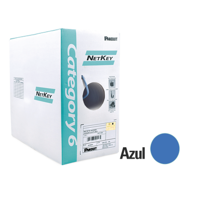 PANDUIT - Bobina de Cable UTP 305 Metros (1000 Pies) de Cobre, NetKey, Reelex, Azul, Categoría 6 (24 AWG), 1000Mbps, PVC (CM), de 4 Pares