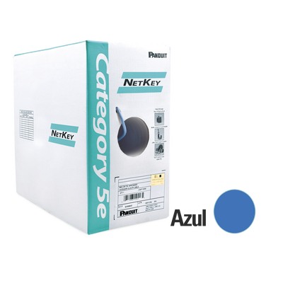 PANDUIT - Bobina de Cable UTP de 305 Metros (1000 Pies) de Cobre, NetKey, Azul, Categoría 5e (24 AWG), Riser (CMR), de 4 Pares