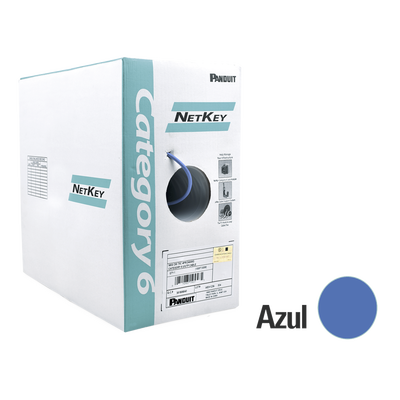 PANDUIT - Bobina de Cable UTP 305 Metros (1000 Pies) de Cobre, NetKey, Azul, Categoría 6 (24 AWG), 1000Mbps, Riser (CMR), de 4 Pares