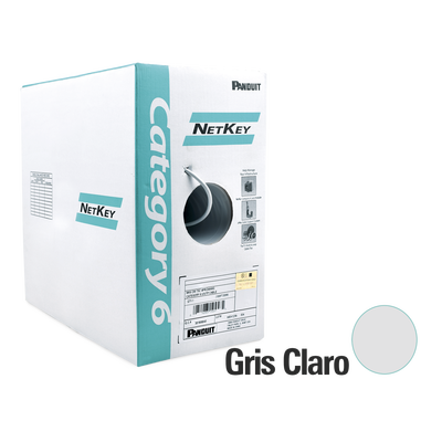 PANDUIT - Bobina de Cable UTP de 305 Metros (1000 Pies) de Cobre, NetKey, Gris Claro, Categoría 6 (24 AWG), 1000Mbps, Riser (CMR), de 4 Pares