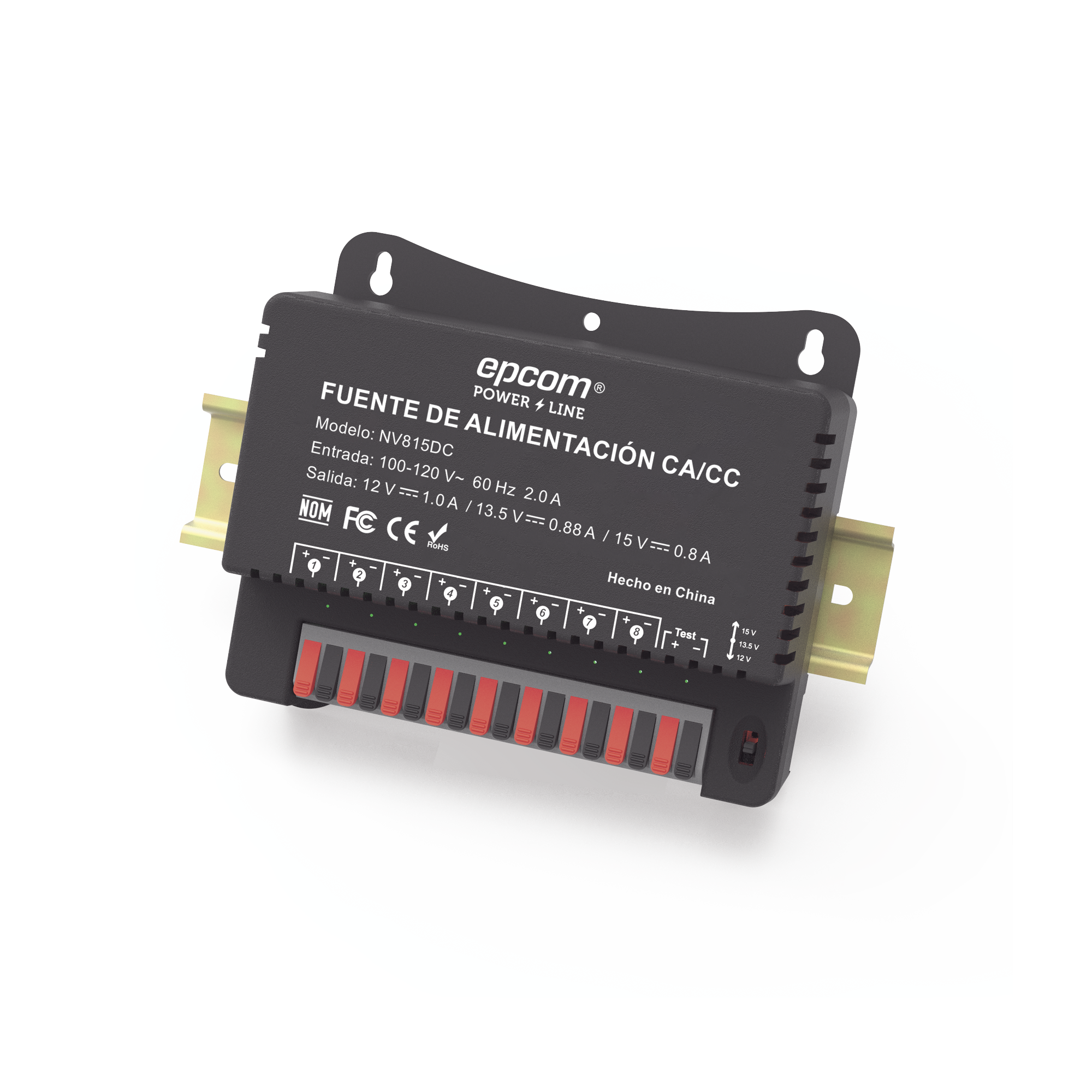 EPCOM POWERLINE - Fuente de Poder / Para 8 Cámaras / Ajustables a 12 o 13.5 o 15 Vcc / 8 Amperes / Instalación en Pared.