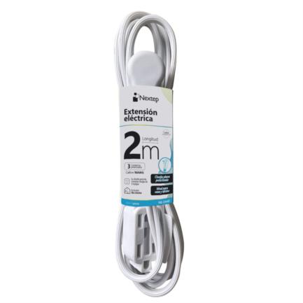 NEXTEP SOLUCIONES - Extension Electrica Nextep para Casa/Oficina 16 AWG 2m Clavija Plana Blanca