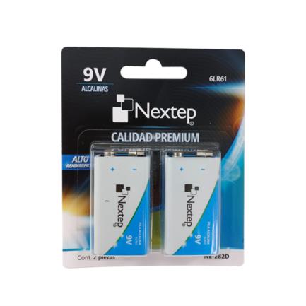 NEXTEP SOLUCIONES - Pilas Nextep 9V Alcalinas Cuadrada 6LR61 c/2 Piezas